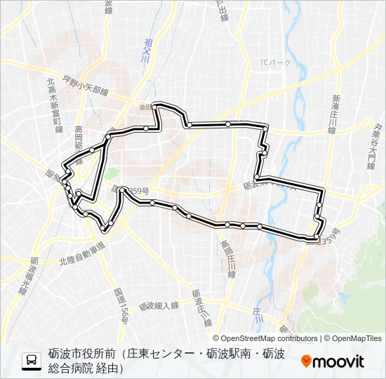 砺波駅南～砺波総合運動公園前～砺波市役所前 Bus Line Map