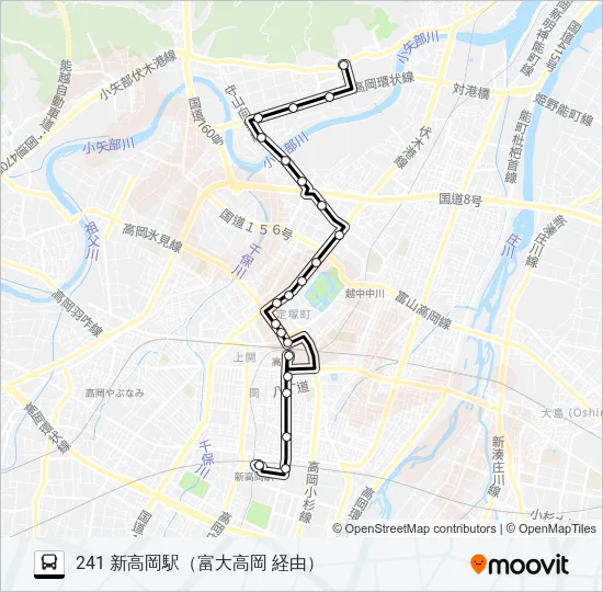 二上団地前～富山大学高岡キャンパス～新高岡駅 Bus Line Map