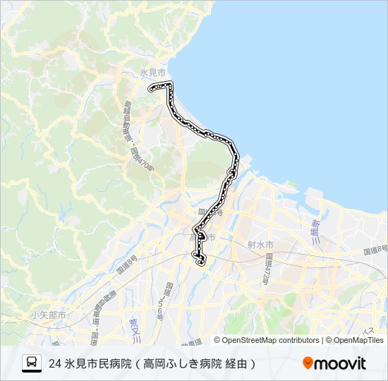 済生会高岡病院～高岡ふしき病院～氷見市民病院 バスの路線図