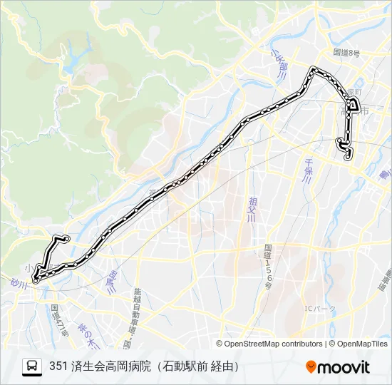 三井アウトレットパーク北陸小矢部～済生会高岡病院 バスの路線図