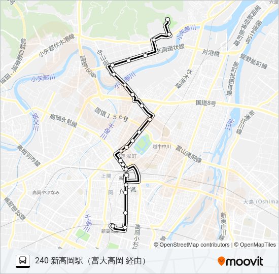 城光寺運動公園～富山大学高岡キャンパス～新高岡駅 Bus Line Map