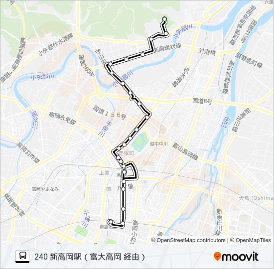 城光寺運動公園～富山大学高岡キャンパス～新高岡駅 バスの路線図