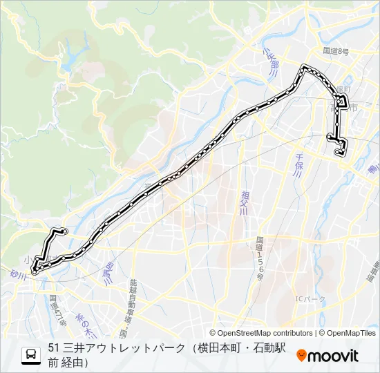 済生会高岡病院～三井アウトレットパーク北陸小矢部 バスの路線図