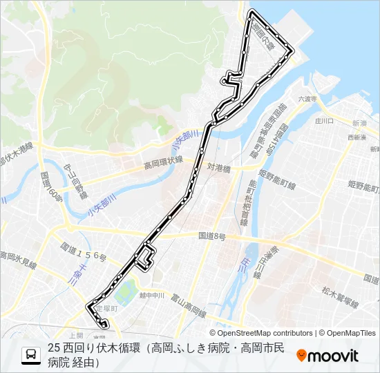 高岡駅前～高岡ふしき病院～高岡市民病院～高岡駅前 Bus Line Map
