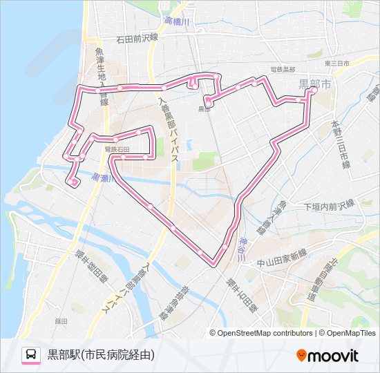 04　石田三日市線（南ルート） バスの路線図