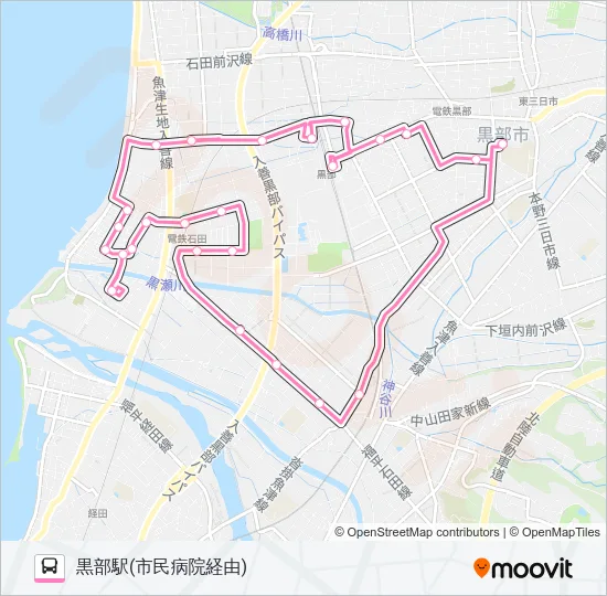 04　石田三日市線（南ルート） バスの路線図