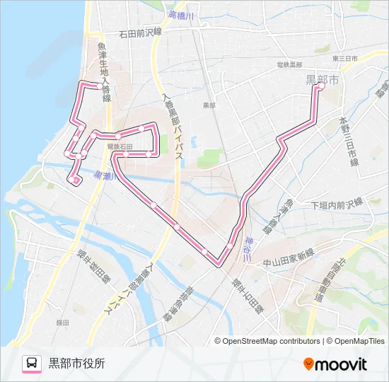 04　石田三日市線（南ルート）１便 バスの路線図