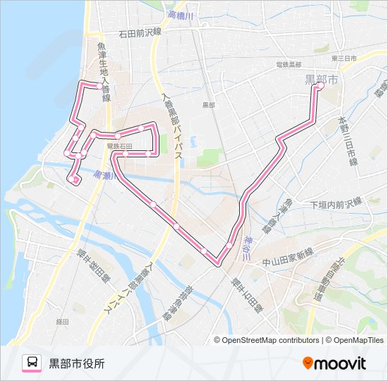 04　石田三日市線（南ルート）１便 バスの路線図