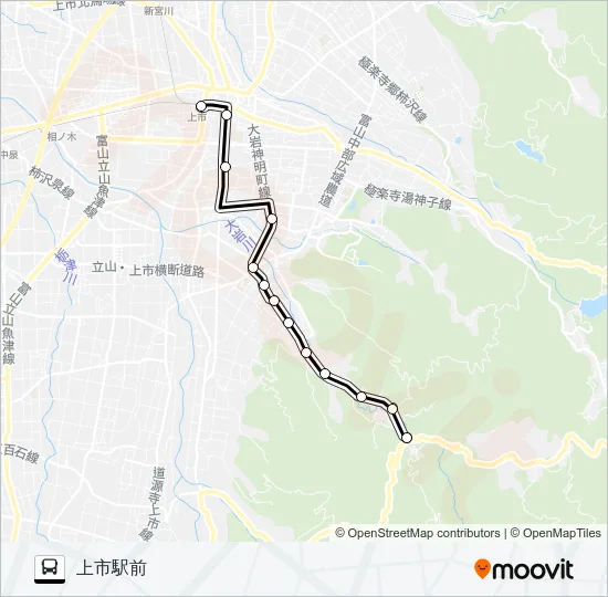 柿沢・大岩線１（大岩発　上市駅前行） バスの路線図