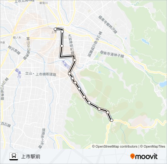 柿沢・大岩線１（大岩発　上市駅前行） bus Line Map