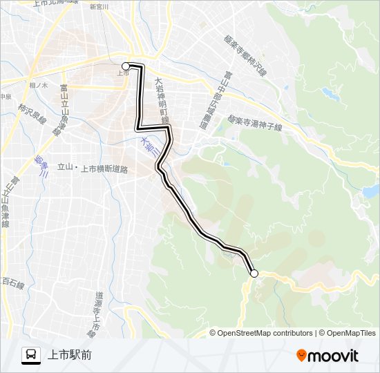 柿沢・大岩線１（大岩発　上市駅前行ライナー） Bus Line Map
