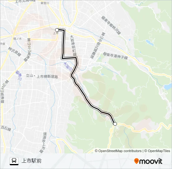 柿沢・大岩線１（大岩発　上市駅前行ライナー） バスの路線図