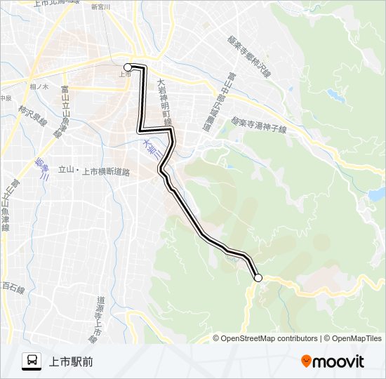 柿沢・大岩線１（大岩発　上市駅前行ライナー） バスの路線図
