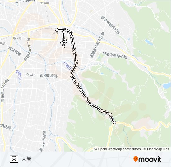 柿沢・大岩線２（保健福祉総合センター発　大岩行） バスの路線図
