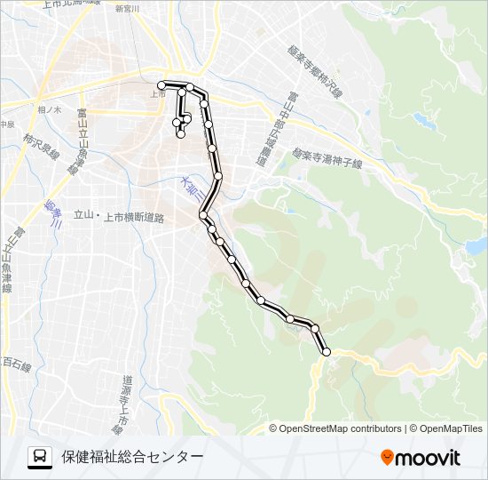 柿沢・大岩線３（大岩発　保健福祉総合センター行） バスの路線図