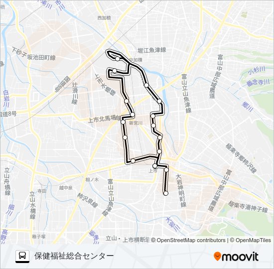 宮川線（上市駅前発　宮川方面　保健福祉総合センター行） bus Line Map