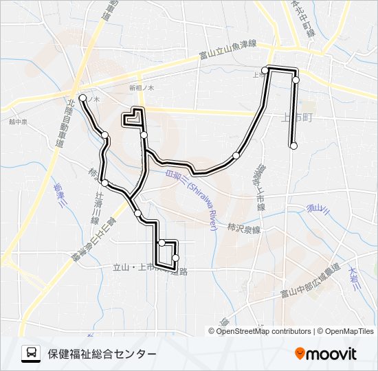 弓庄線（上市駅前発　弓庄方面　保健福祉総合センター行） バスの路線図