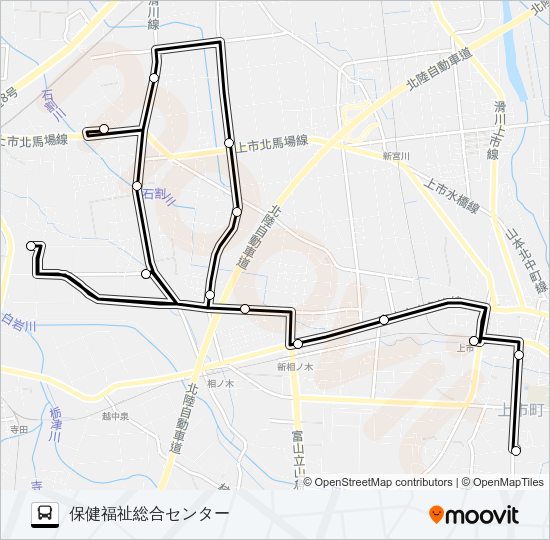 相ノ木線（上市駅前発　相ノ木方面　保健福祉総合センター行） バスの路線図