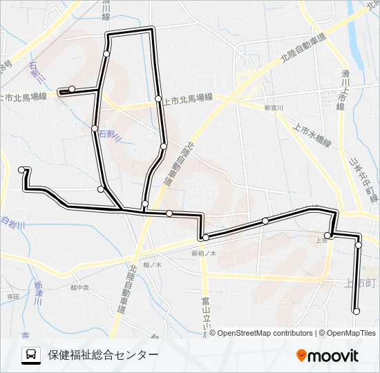 相ノ木線（上市駅前発　相ノ木方面　保健福祉総合センター行） バスの路線図
