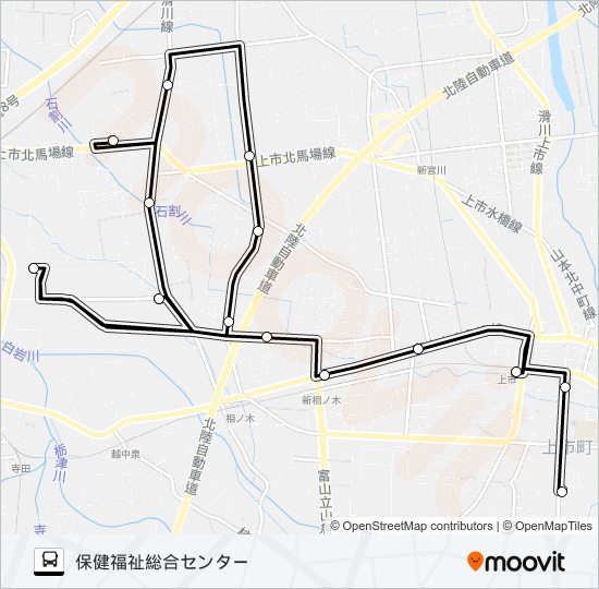 相ノ木線（上市駅前発　相ノ木方面　保健福祉総合センター行） バスの路線図