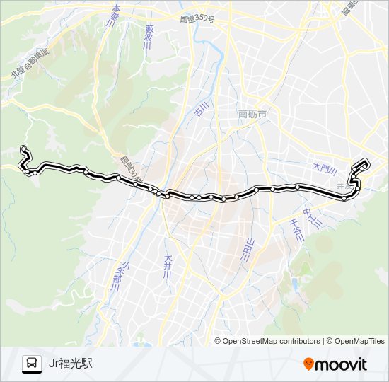 井波福光線（2便） Bus Line Map