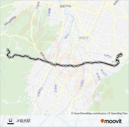 井波福光線（2便） バスの路線図