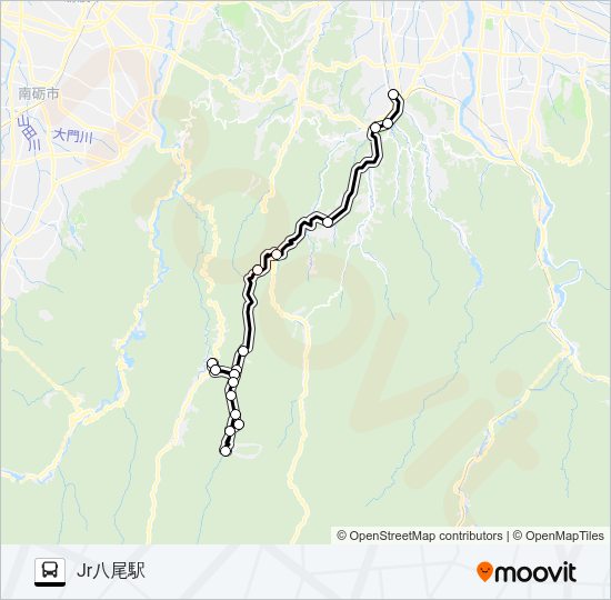 利賀八尾線(八尾方面) バスの路線図