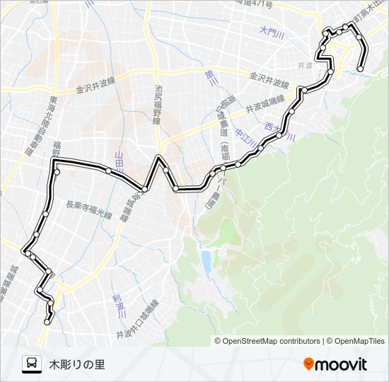 城端井波線（井波方面） バスの路線図