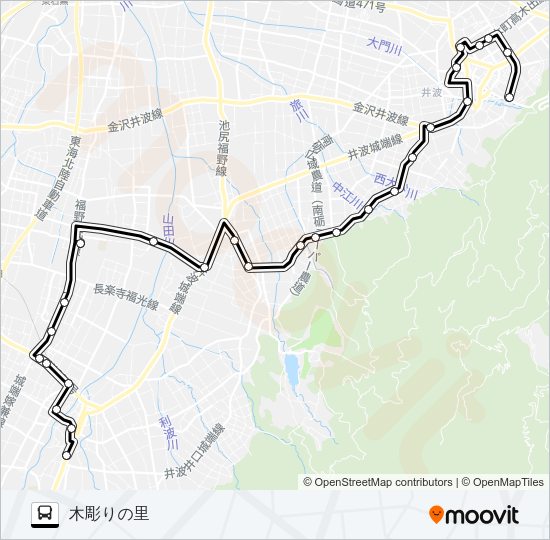 城端井波線（井波方面） バスの路線図