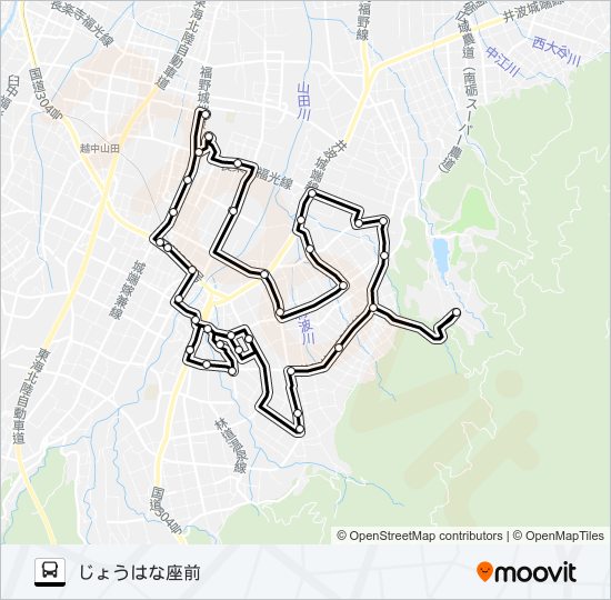 城端東回り線（1-2便） バスの路線図