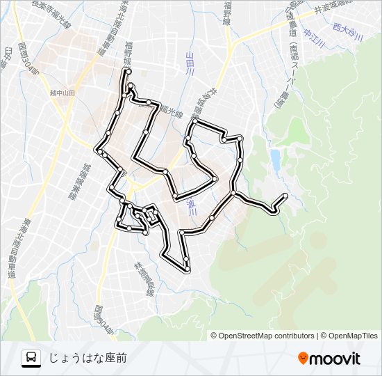 城端東回り線（1-2便） バスの路線図
