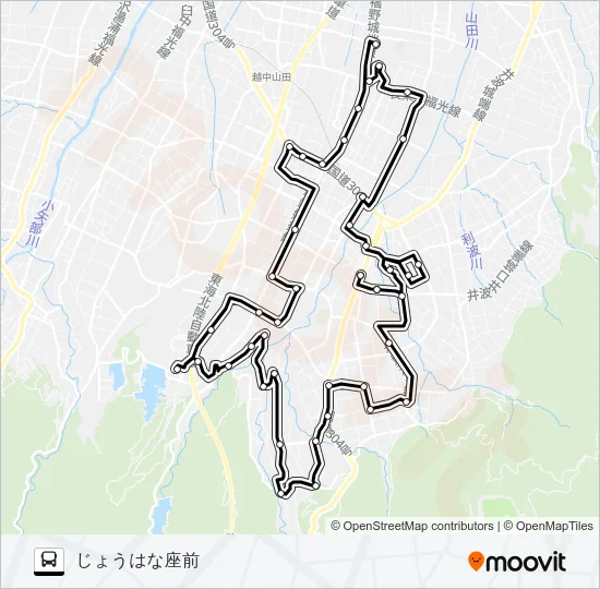 城端西回り線（1-3便） バスの路線図