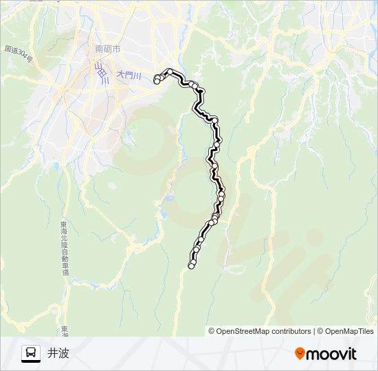 利賀井波線（井波方面2便） Bus Line Map