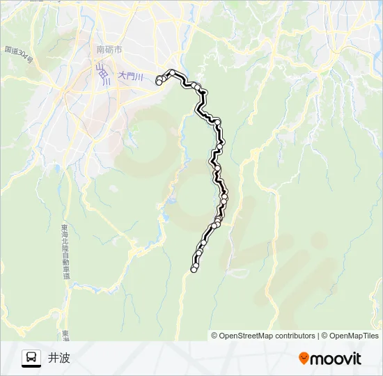 利賀井波線（井波方面2便） バスの路線図