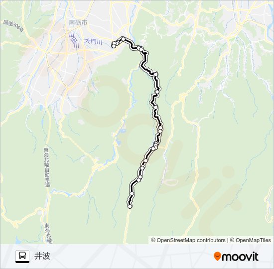 利賀井波線（井波方面3便） bus Line Map