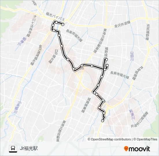 南砺中央病院線(福光方面) Bus Line Map
