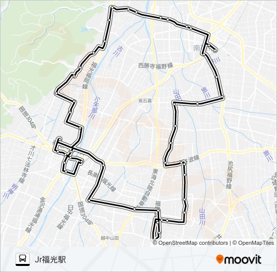 福光・福野循環線（右回り） バスの路線図