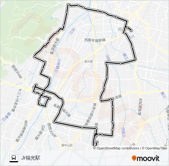 福光・福野循環線（左回り） バスの路線図