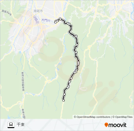 利賀井波線（阿別当方面2便） バスの路線図