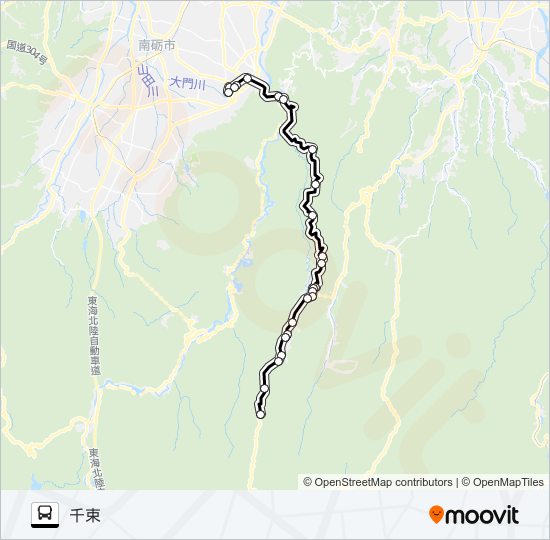 利賀井波線（阿別当方面2便） バスの路線図