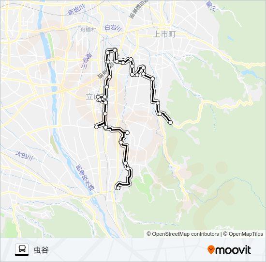 新川・下段（吉峰→虫谷） バスの路線図