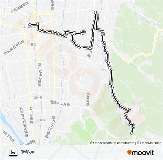 伊勢屋（五百石駅→伊勢屋） バスの路線図