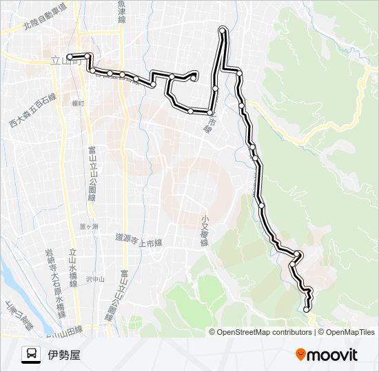 伊勢屋（五百石駅→伊勢屋） バスの路線図