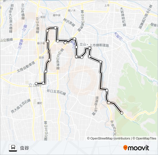 新川・下段（五百石駅→虫谷） バスの路線図