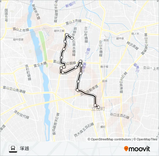 利田・大森（五百石駅西口→塚越） バスの路線図