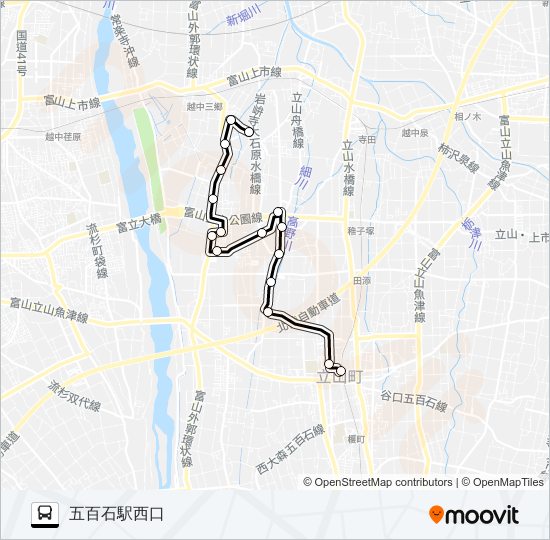 利田・大森（塚越→五百石駅西口） バスの路線図