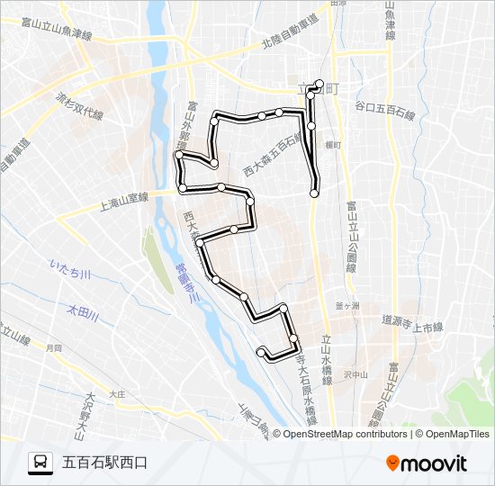 利田・大森（常願寺ハイツ→五百石駅西口） bus Line Map