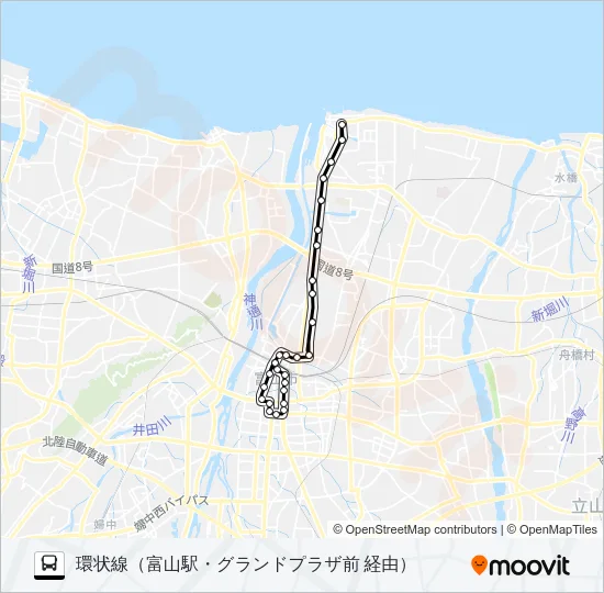 富山港線（環状線） バスの路線図