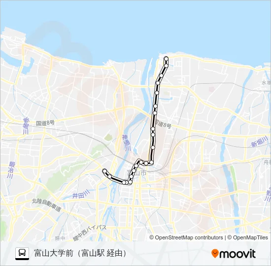 富山港線（富山大学前） バスの路線図