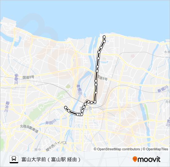 富山港線（富山大学前） バスの路線図